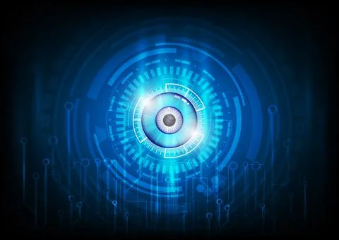 Binary circuit board future technology, blue eye cyber security concept Stock Illustration
