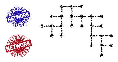 Binary Circuit Mosaic of Fragments with Network Distress Stamps イラスト素材