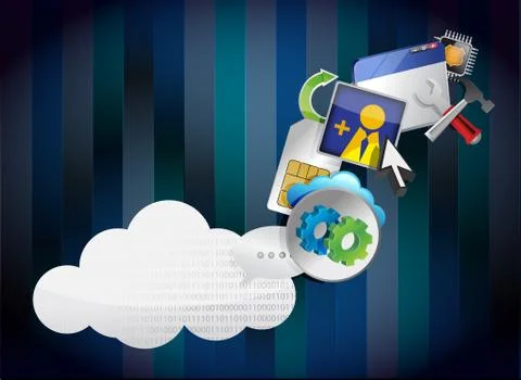 Binary cloud of colorful application icons isolated on white background Stock Illustration