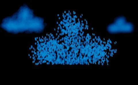 Binary cloud data blue isolated on black 3d illustration Stock Illustration