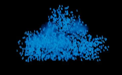 Binary cloud data blue isolated on black 3d illustration Illustrazione stock