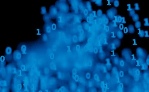 Binary cloud data blue isolated on black 3d illustration Stock Illustration