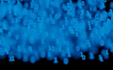 Binary cloud data blue isolated on black 3d illustration Stock Illustration