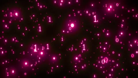 Binary code 1 and 0 flying towards to camera, glowing cyberspace background Video stock 143971375
