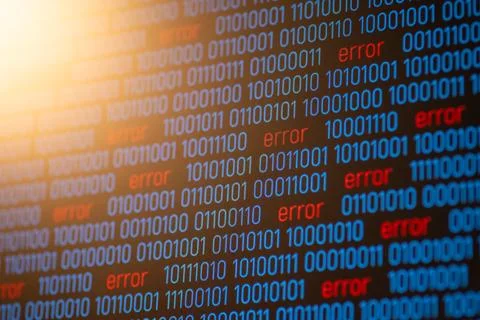 Binary code of 1 and 0 with many Error inscriptions Stockfoto's