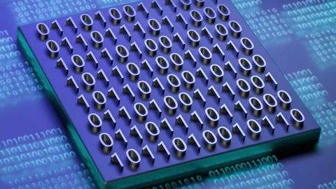 Binary code 1.0 metallic, programming concept.Digital binary,animation.3D render Stock Footage 266664458