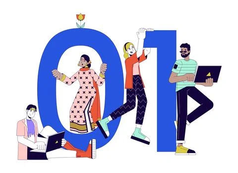 Binary code 2D linear illustration concept イラスト素材