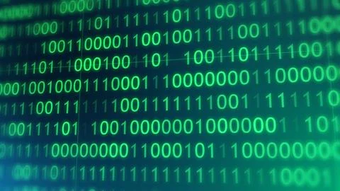 BINARY CODE 3D BG WITH CAMERA MOVEMENT. ABSTRACT BINARY 0 AND 1 CODE FALLIN.. Illustrazione stock