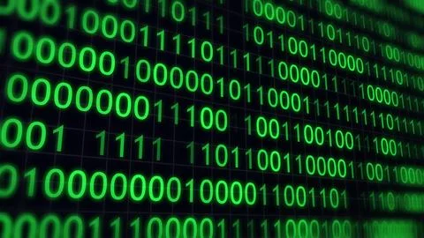 BINARY CODE 3D BG WITH CAMERA MOVEMENT. ABSTRACT BINARY 0 AND 1 CODE FALLIN.. Illustrazione stock