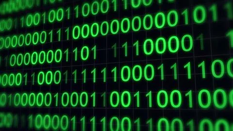 BINARY CODE 3D BG WITH CAMERA MOVEMENT. ABSTRACT BINARY 0 AND 1 CODE FALLIN.. Stockillustratie