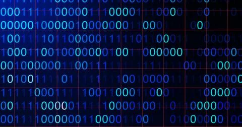 BINARY CODE 3D BG WITH CAMERA MOVEMENT. ABSTRACT BINARY 0 AND 1 CODE FALLIN.. Stockillustratie