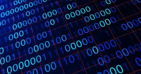 BINARY CODE 3D BG WITH CAMERA MOVEMENT. ABSTRACT BINARY 0 AND 1 CODE FALLIN.. Illustrazione stock