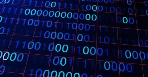 BINARY CODE 3D BG WITH CAMERA MOVEMENT. ABSTRACT BINARY 0 AND 1 CODE FALLIN.. Illustrazione stock