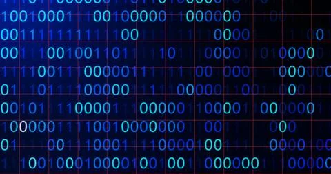 BINARY CODE 3D BG WITH CAMERA MOVEMENT. ABSTRACT BINARY 0 AND 1 CODE FALLIN.. Illustrazione stock