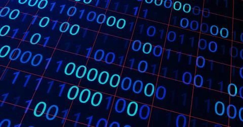 BINARY CODE 3D BG WITH CAMERA MOVEMENT. ABSTRACT BINARY 0 AND 1 CODE FALLIN.. Illustrazione stock