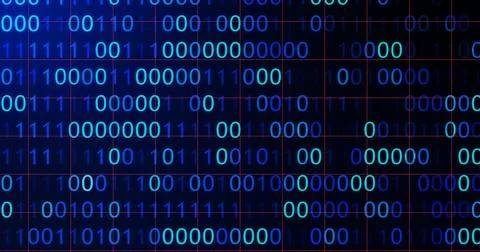 BINARY CODE 3D BG WITH CAMERA MOVEMENT. ABSTRACT BINARY 0 AND 1 CODE FALLIN.. Illustrazione stock