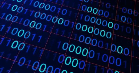 BINARY CODE 3D BG WITH CAMERA MOVEMENT. ABSTRACT BINARY 0 AND 1 CODE FALLIN.. Stock Illustration