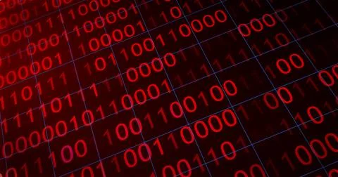 BINARY CODE 3D BG WITH CAMERA MOVEMENT. ABSTRACT BINARY 0 AND 1 CODE FALLIN.. Illustrazione stock