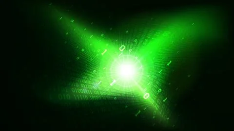 Binary code in abstract futuristic cyberspace, matrix shining green background Stock Illustration