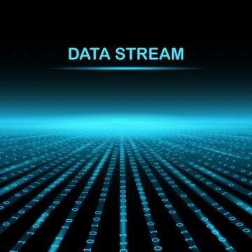 Binary code on abstract technology background. Data stream Illustrazione stock