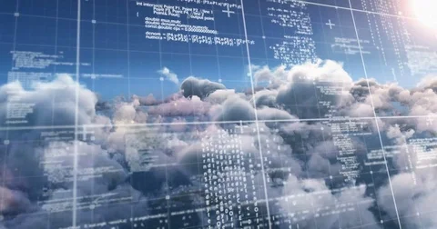 Binary code against white clouds 4k Video stock 79295096
