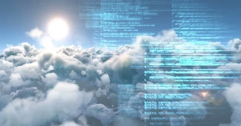 Binary code against white clouds and sun 4k Stock Footage 79295312