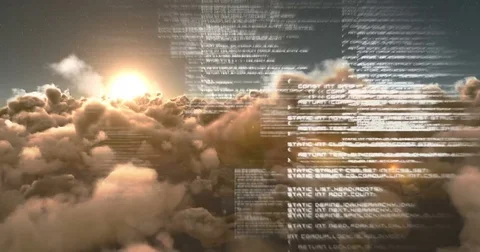Binary code against white clouds and sun 4k Video stock 79295330