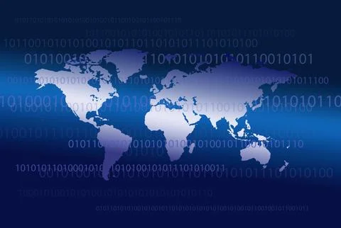 Binary code against world map Foto stock