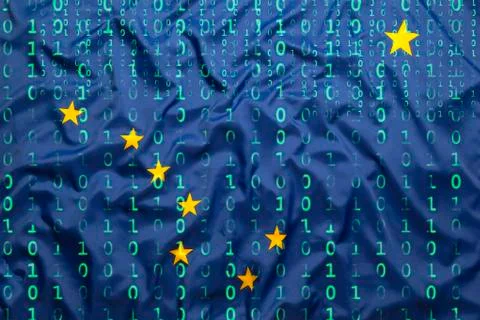Binary code with Alaska flag, data protection concept Stock Photos