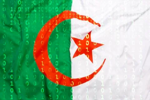 Binary code with Algeria flag, data protection concept Foto stock