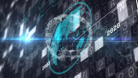 Binary code and 2016 text over digital globe with animation in background Stock Footage 304765557