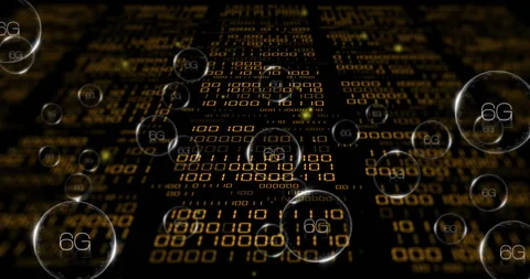 Binary code and 6G text animation over digital matrix background Stock Footage 306433143