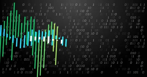 Binary code and bar graph animation representing data analysis 動画素材 305727622