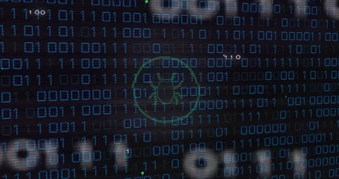 Binary code and bug icon, cybersecurity threat detection animation Stock Footage 305292648