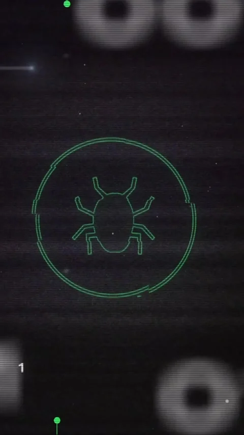 Binary code and bug icon animation over dark background Video stock 343028578