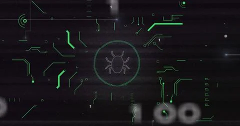Binary code and bug icon image over dark background Stockillustratie