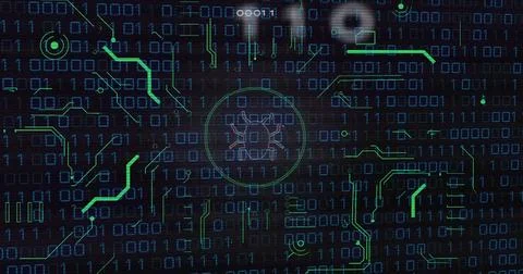 Binary code and bug icon, cybersecurity threat detection image Stock Photos