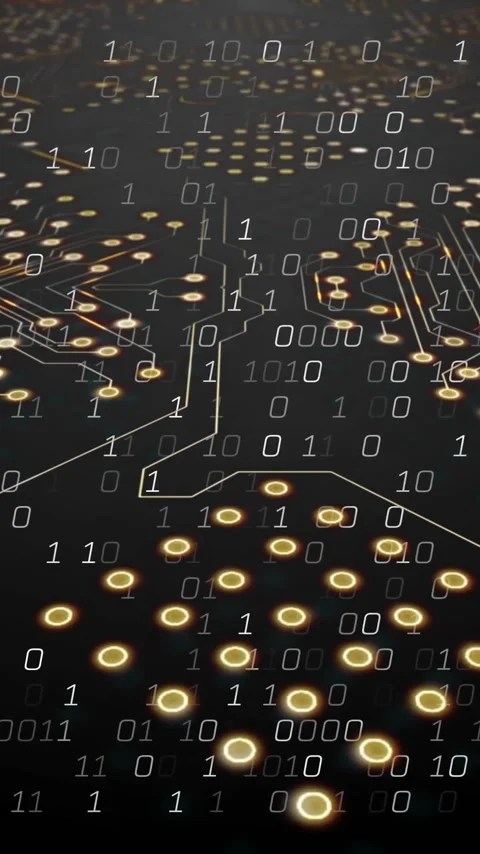 Binary code and circuit board animation over dark background with glowing nodes Stock Footage 319882958