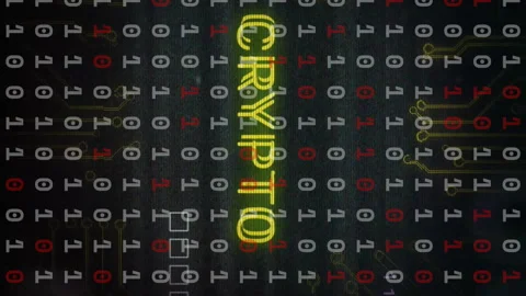 Binary code and circuit lines with CRYPTO text animation Stock Footage 313321318