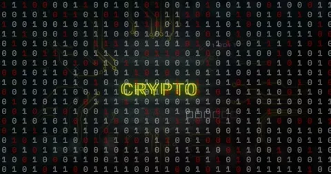 Binary code and circuit lines with CRYPTO text animation Stock Footage 328587096