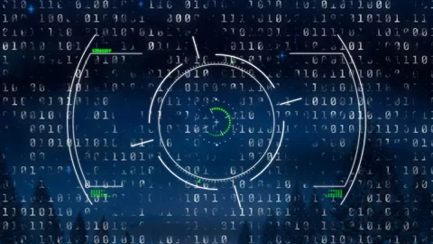 Binary code and circular data processing animation over night sky with trees 動画素材 305221979