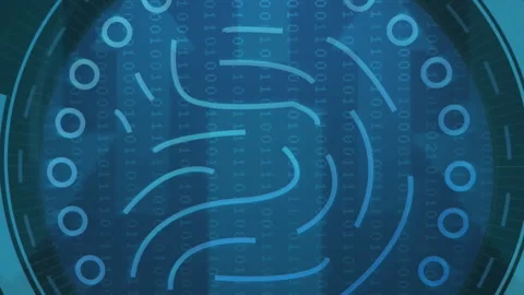 Binary code and circular patterns animation over digital interface background Stock Footage 314617142