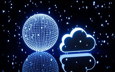 Binary code and cloud computing, Global digital communication, 3d rendering. 스톡 일러스트