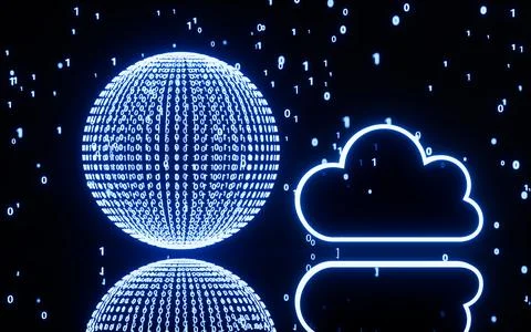 Binary code and cloud computing, Global digital communication, 3d rendering. Stock Illustration