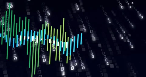 Binary code and colorful bar graph animation representing data analysis Stock Footage 303870440