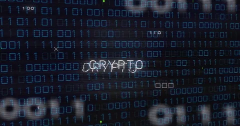 Binary code and CRYPTO text animation over digital data background Stock Footage 305292541