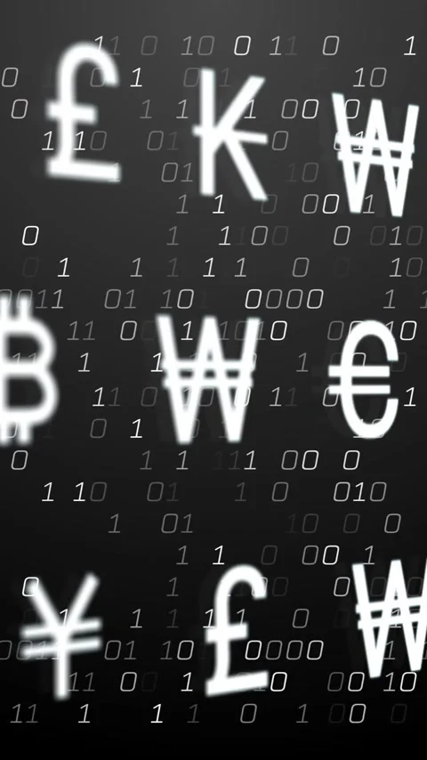 Binary code and currency symbols animation over dark background Stock-Footage 342997196