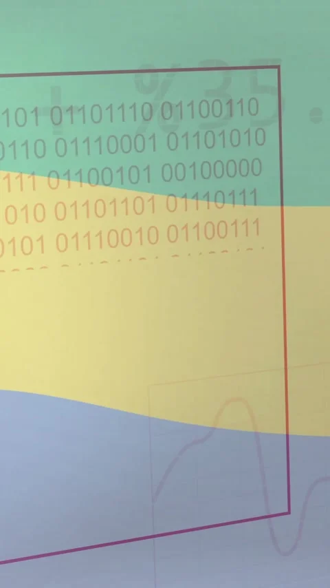 Binary code and data charts animation over Gabon flag background Stock Footage 320093321