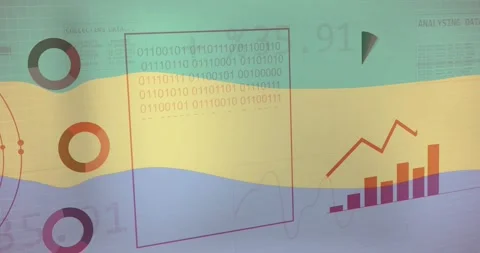Binary code and data charts animation over Gabon flag background 動画素材 329708091