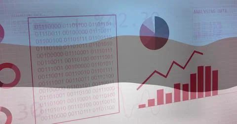 Binary code and data charts over Estonia flag image 스톡 사진